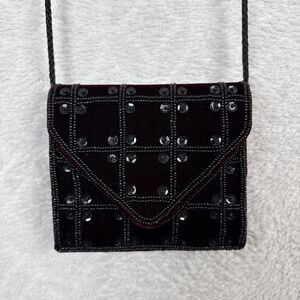 Vtg Sorpresa Velvet Purse Bag Burgundy Black Bead Sequin Whimsigoth Fairygrunge